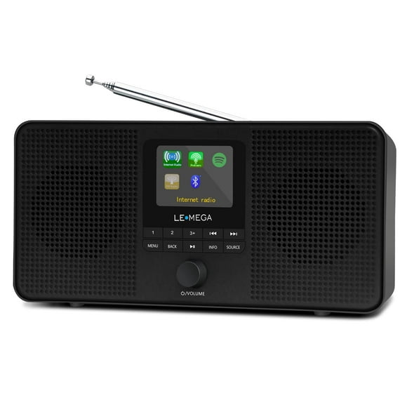 LEMEGA IR4S Stereo WiFi Internet Radio,FM Digital Radio, Spotify Connect, Bluetooth Speaker, Dual Alarms Clock, 40 Presets, Headphone-Output, Batteries or Mains Powered â Black Finish