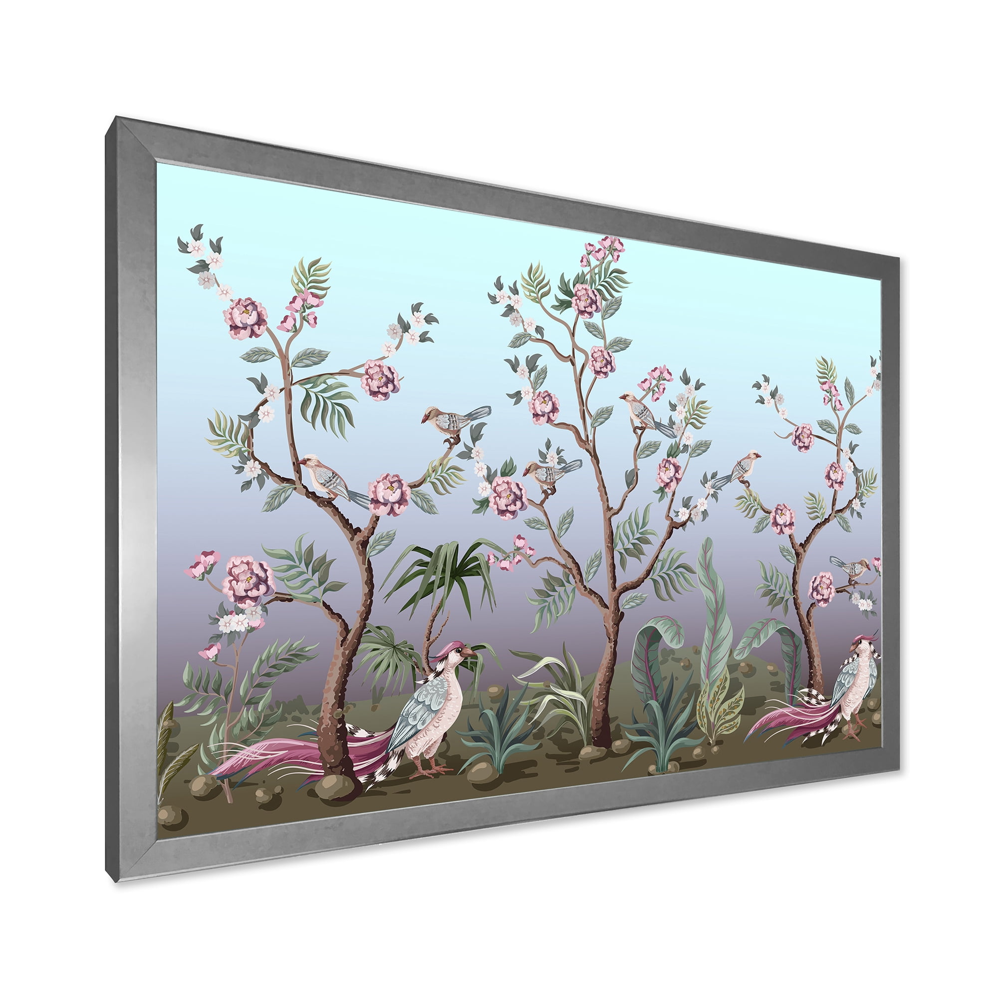 Designart 'Chinoiserie With Peonies and Birds II' Traditional Framed Art Print