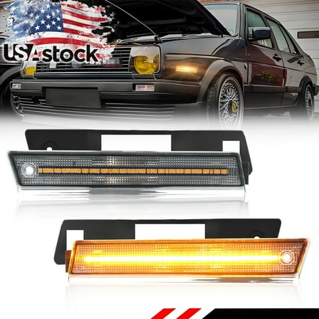 2PCS Clear Lens Front Corner Side Marker Light Fender Light Turn Signal Light Turn Warning Light Parking Light  with Amber LED For 1984-1992 Volkswagen Golf GTi Volkswagen Jetta Mk2 A2