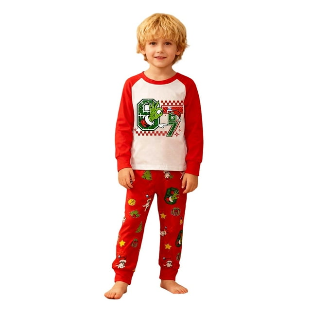 SgJHXb Ensemble de Pyjamas Numériques Deux Pièces pour Garçons, Haut à Manches Longues et Col Rond, Pantalon Long, Ensemble de Pyjamas pour Garçons, Tailles 6-7 Ans