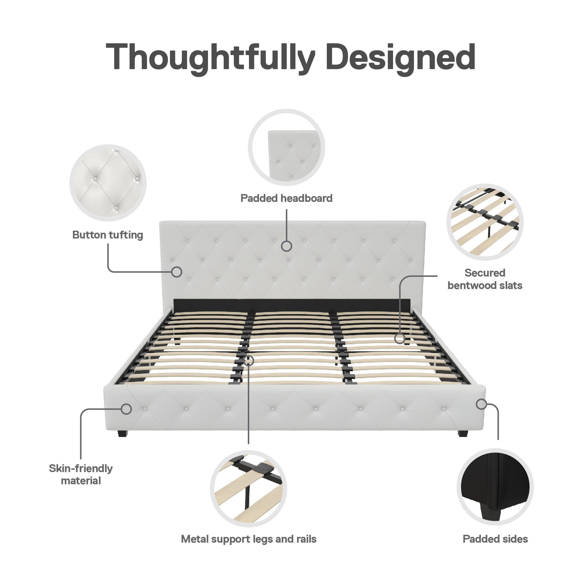 DHP Dakota Upholstered Platform Bed, King, White