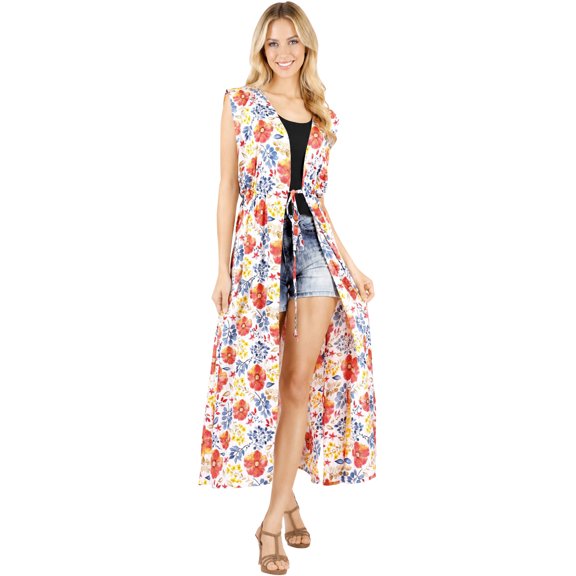 HAPPY BAY Women's Summer Front Open Chunky Beach Beachwear Duster Kimono Cardigan for Women L-XL Red_AB946