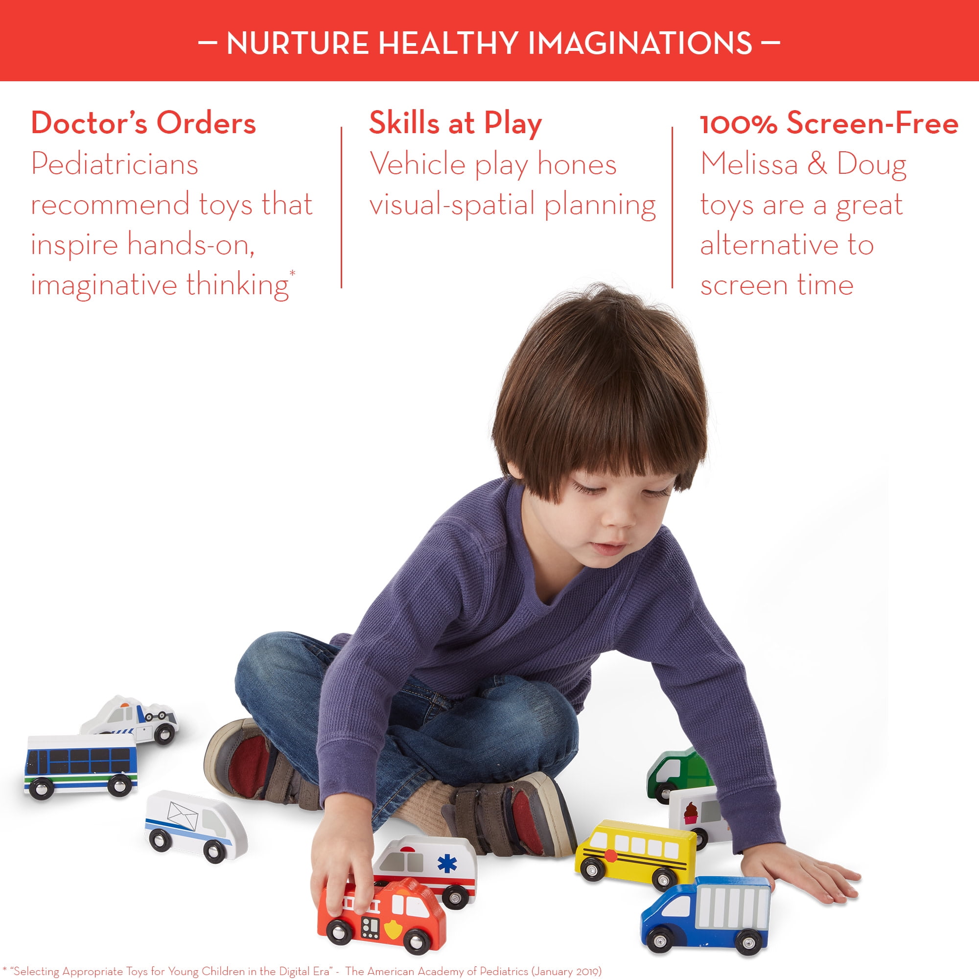 Melissa & Doug Wooden Town Vehicles Set in Wooden Tray (9 pcs)