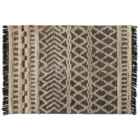Baxton Studio Heino Ivory and Charcoal Handwoven Wool Area Rug