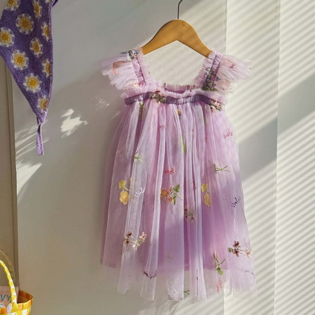 WEAIXIMIUNG Robes Blanches Courtes Sans Bretelles pour Tout-Petites Filles Manches Volantées Robe Princesse Brodée Danse Fête Robes Florales Vêtements 90