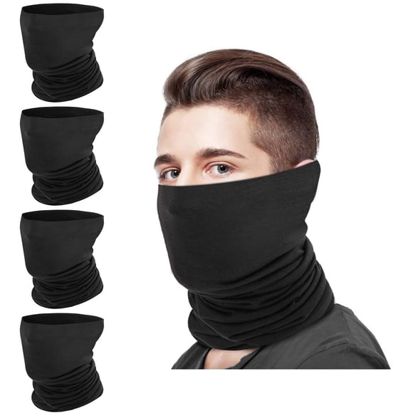 XIHAMA Gaiters Face Mask Bandana, Multifunctional Headwear,Women Men Headband Scarf Neck Gaiter for Outdoor Cycling Motorbike(Black, 4 Pcs)