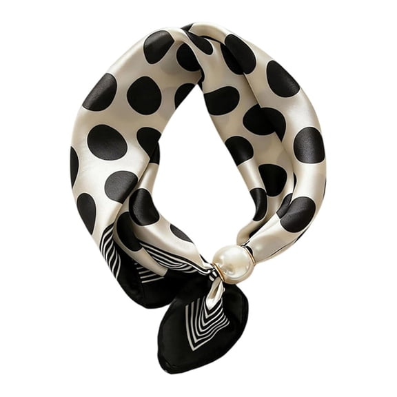 Bibifish Womens Scarf Polka Dot Scarf With Pearl Buckle Satin Elegant Neck Hair Head Scarf
