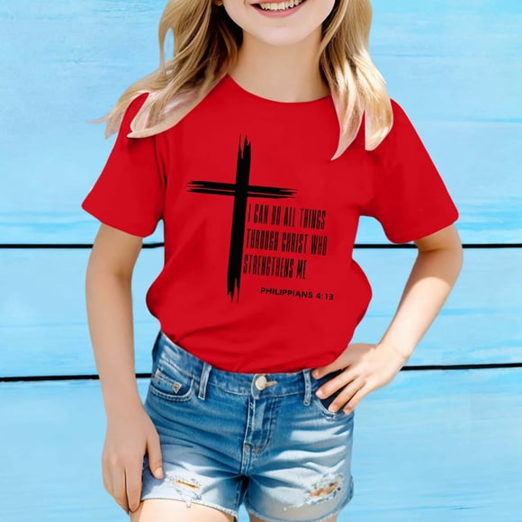 Girls Tops And Tees for Kids Unisex Casual Graphic Short Sleeve Tee With Print For Everyday Play And School