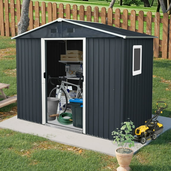 8x4 FT Storage Shed Outdoor Metal Tool Shed Waterproof with Sliding Door Foundation for Backyard Garden Patio Lawn, With Window