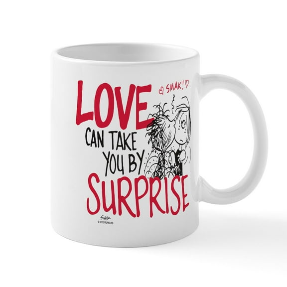 CafePress - Peanuts Surprise Love Mug - 11 oz Ceramic Mug - Novelty Coffee Tea Cup