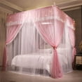 thumbnail image 3 of 4 Corners Post Ruffle Princess Bed Canopy Curtain-Double Layer Cozy Drape Netting 4 Opening Mosquito Net for Girls Adults Bedroom Decoration, 3 of 8