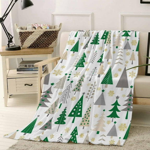 Christmas Tree Throw Flannel Blanket 40x50In Snowflake Winter Green Classic Texture Super Soft Cozy Bed Blanket, Lightweight Plush Fuzzy Bed Throw for Bedroom Sofa Couch Living Room