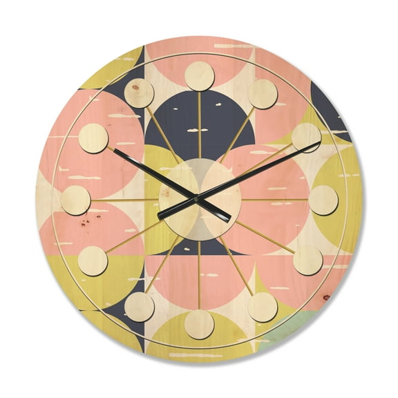 Designart 'Pastel Circular Retro Pattern I' Mid-Century Modern Wood Wall Clock