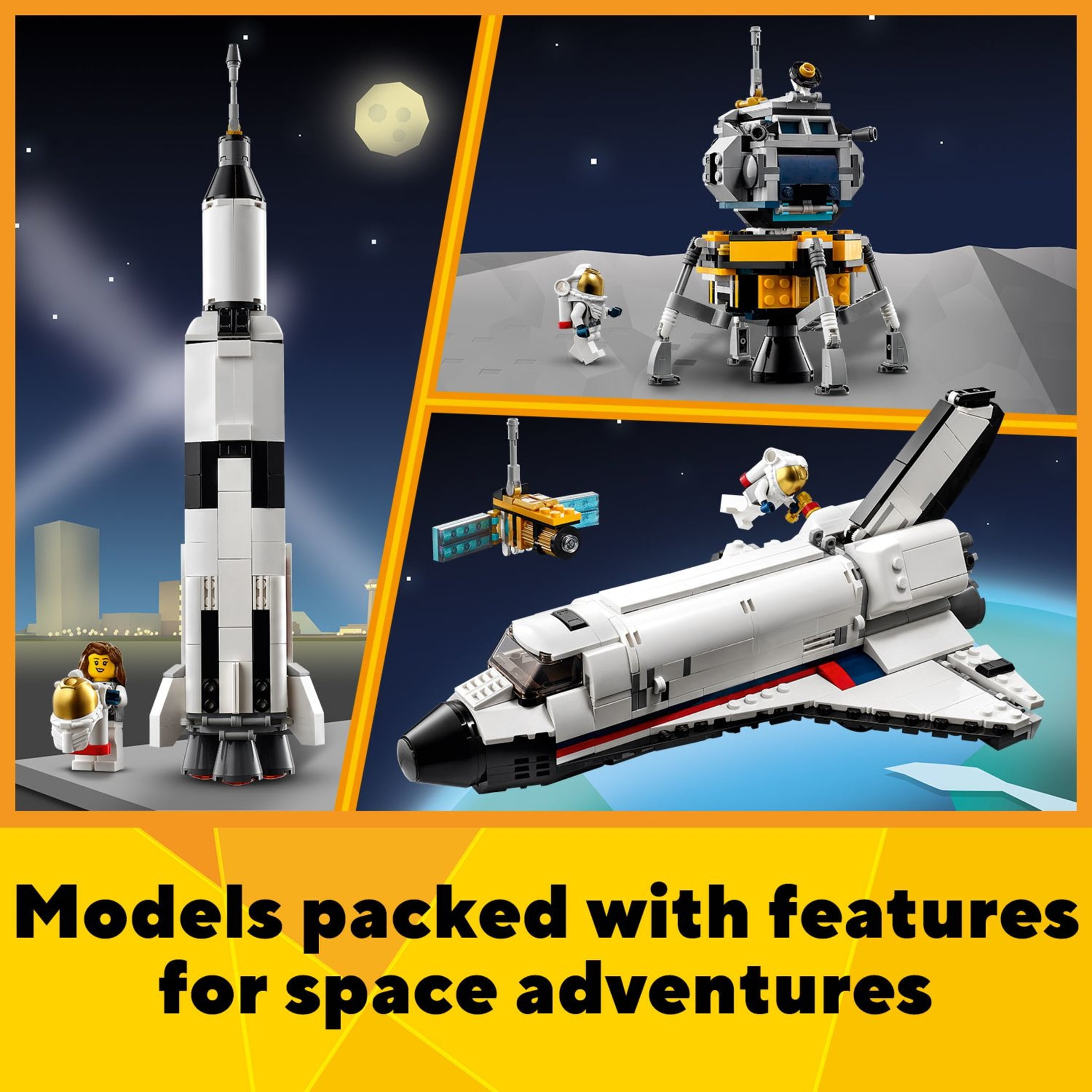 LEGO Creator 3in1 Space Shuttle Adventure Building Kit - Cool Toys for Kids Who Love Space & Rockets - 31117