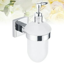 COSMOBETTY 1Pack Wall Mounted Stainless Steel Liquid Soap Dispenser White Glass Bottle for Bathroom Kitchen 17x4.7in