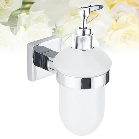 COSMOBETTY 1Pack Wall Mounted Stainless Steel Liquid Soap Dispenser White Glass Bottle for Bathroom Kitchen 17x4.7in