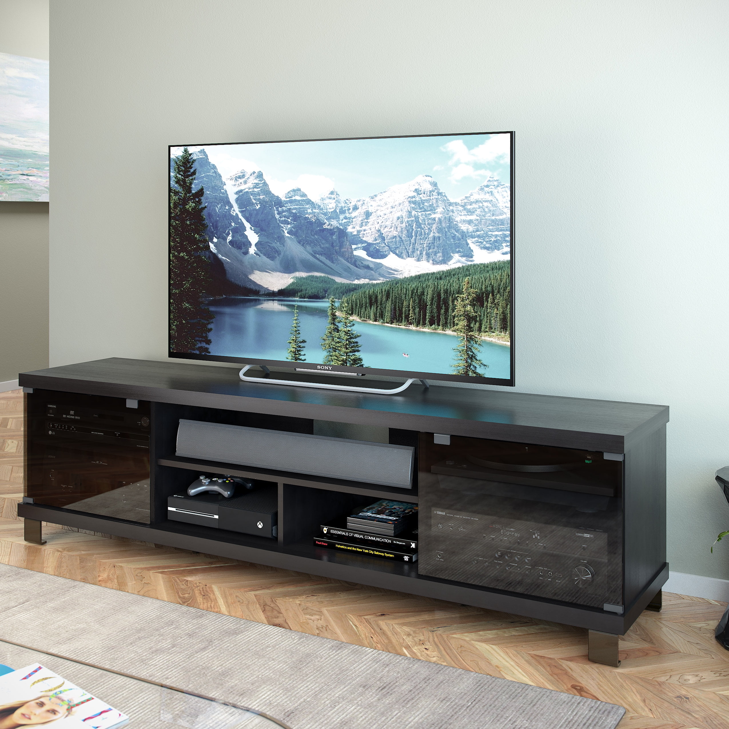 CorLiving Holland Extra Wide TV Bench in Ravenwood Black, for Most TVs up to 85"