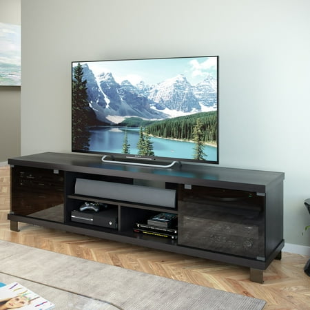CorLiving Holland Black Wooden Extra Wide TV Stand, for TVs up to 85" - Ravenwood Black