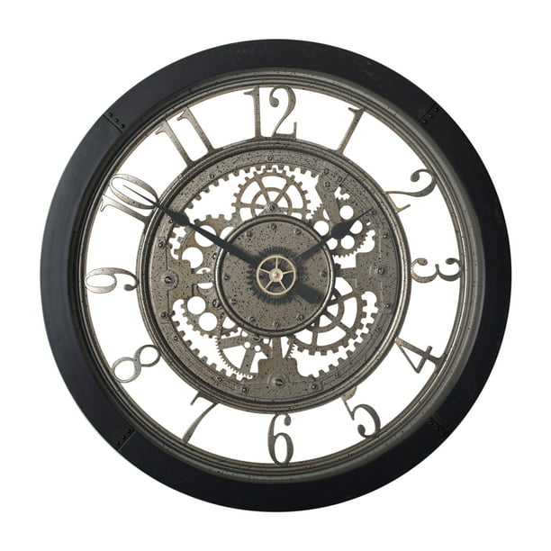 Studio Designs Home Pinnacle Gear 24 Wall Clock With Glass Face Com - Pinnacle Oversized Black And Bronze Metal Wall Clock