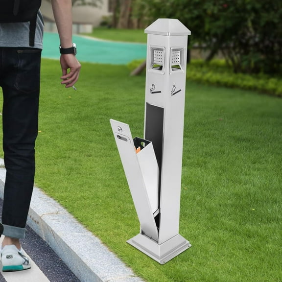 Stainless Steel Trash Can, Indoor/Outdoor Garbage Can Waste Bin, Metal Trash Receptacle Waste Container | Removable Inner Barrel | Mesh Extinguishing Panel | Lock&Key | Silver 47.24" Tall