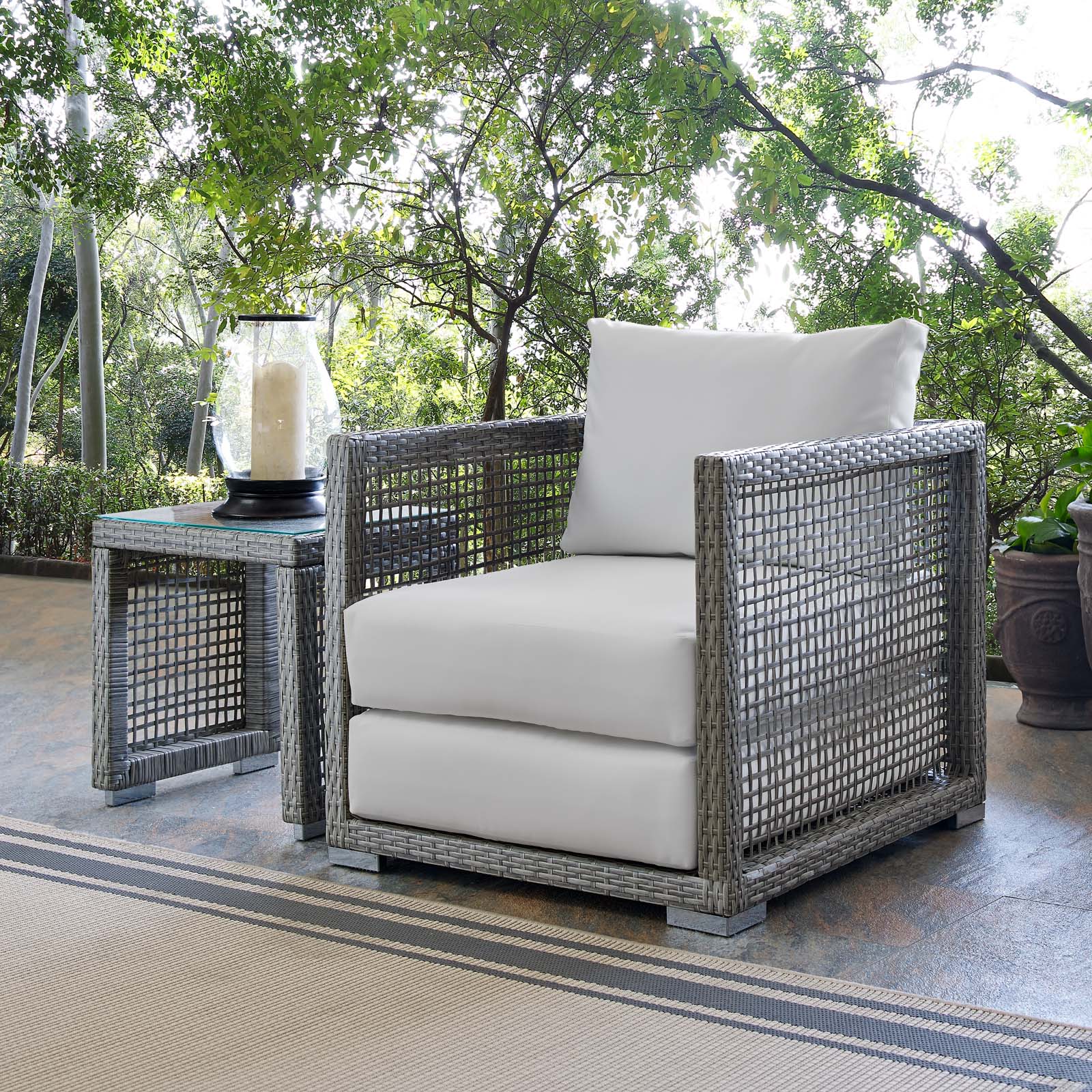 Modern Contemporary Urban Design Outdoor Patio Balcony Garden Furniture Lounge Chair Armchair, Rattan Wicker, Grey Gray White - image 5 of 6