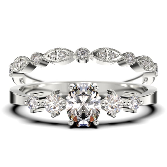 Classic 1.15 Carat Oval Cut Diamond Moissanite Engagement Ring, Wedding Ring in 925 Sterling Silver With 18k White Gold Plating, Gift, Promise Ring, Bridal Rings Set