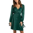 thumbnail image 3 of VISgogo Vestido casual para mujer, estampado de leopardo, manga larga, cuello en V, cintura elástica, vestido corto de vendaje VISgogo moda, 3 of 9