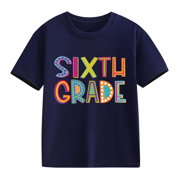 UACY Girls Sixth Grade Back to School T Shirt Short Sleeve Crew Neck Cotton Casual Summer Graphic Tee (Dark Blue, 12-13 Years)