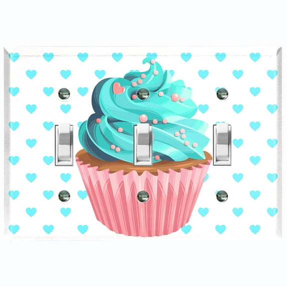 Metal Light Switch Plate Cover Teal Pink Cupcake Heart Wallpaper CAK031