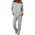 thumbnail image 4 of Pajamas For Women Leopard Print Loungewear Set Crew Neck Long Sleeve Top And Drawstring Wide Leg Pants Two Piece Pajama Set, 4 of 6