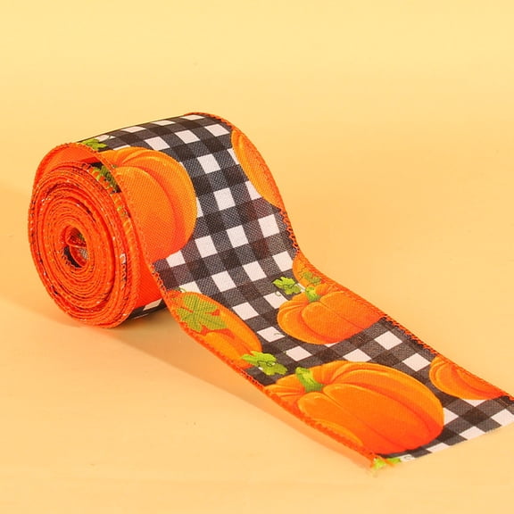 Clearance Under $5 Fall Autumn Wired Edge Ribbon Thanksgiving Wired Ribbon Pumpkin Maple Leaf Truck Wired Ribbon Wrapping Crafts Ribbon for Autumn Decorations G