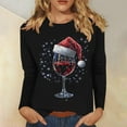 thumbnail image 2 of Women Christmas Shirt Red Wine Glass Print Shirts Crew Neck Pullover Tops Long Sleeve Merry Christmas Shirts Festival Outfits for Women, 2 of 5