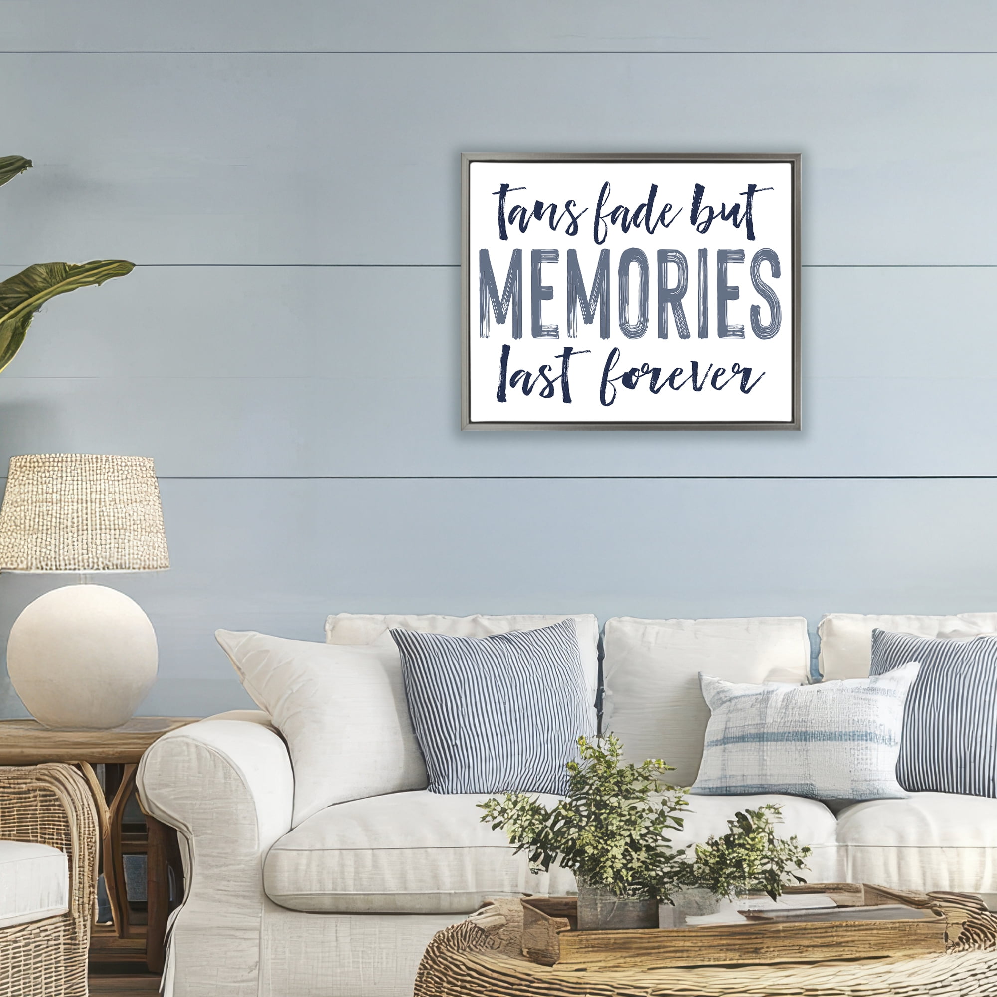 Summer Memories Last Forever Gray Framed Floater Canvas Wall Art, design by Lettered and Lined