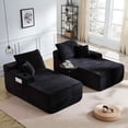 thumbnail image 3 of FFH 69"W Oversized Double Chaise Lounge Chair Indoor, Plush Corduroy Boneless Sleeper Sofa Deep Seat Cloud Sectional Couch for Living Room, Black, 3 of 8