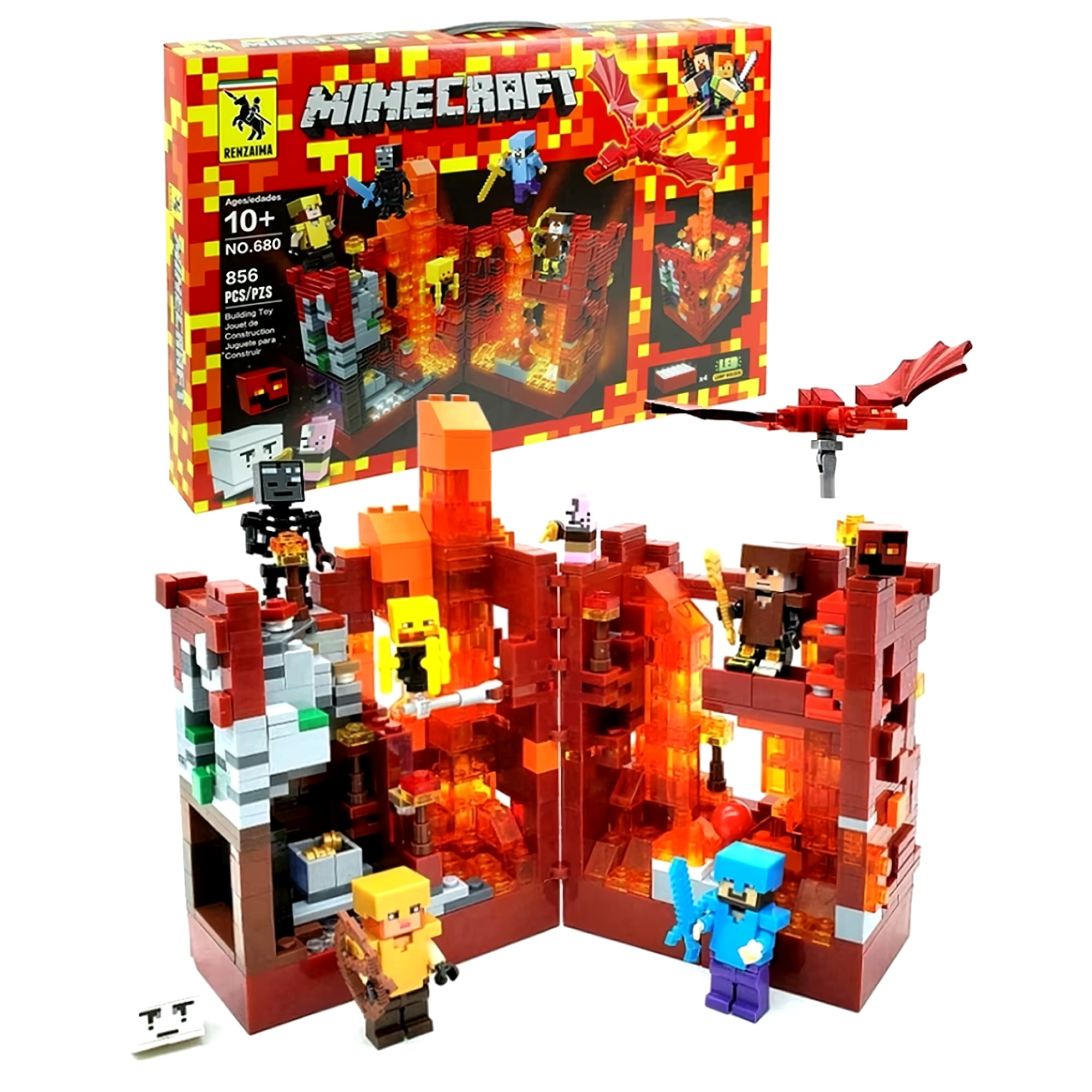 Toytexx856 PCS Red Fortress Building Blocks Set with LED Light