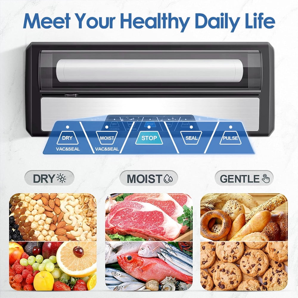 Vacuum Sealer Machine, 80Kpa Automatic Food Sealer with Multiple Modes,Built-in Cutter,2 Rolls of Vacuum Seal Bags Included