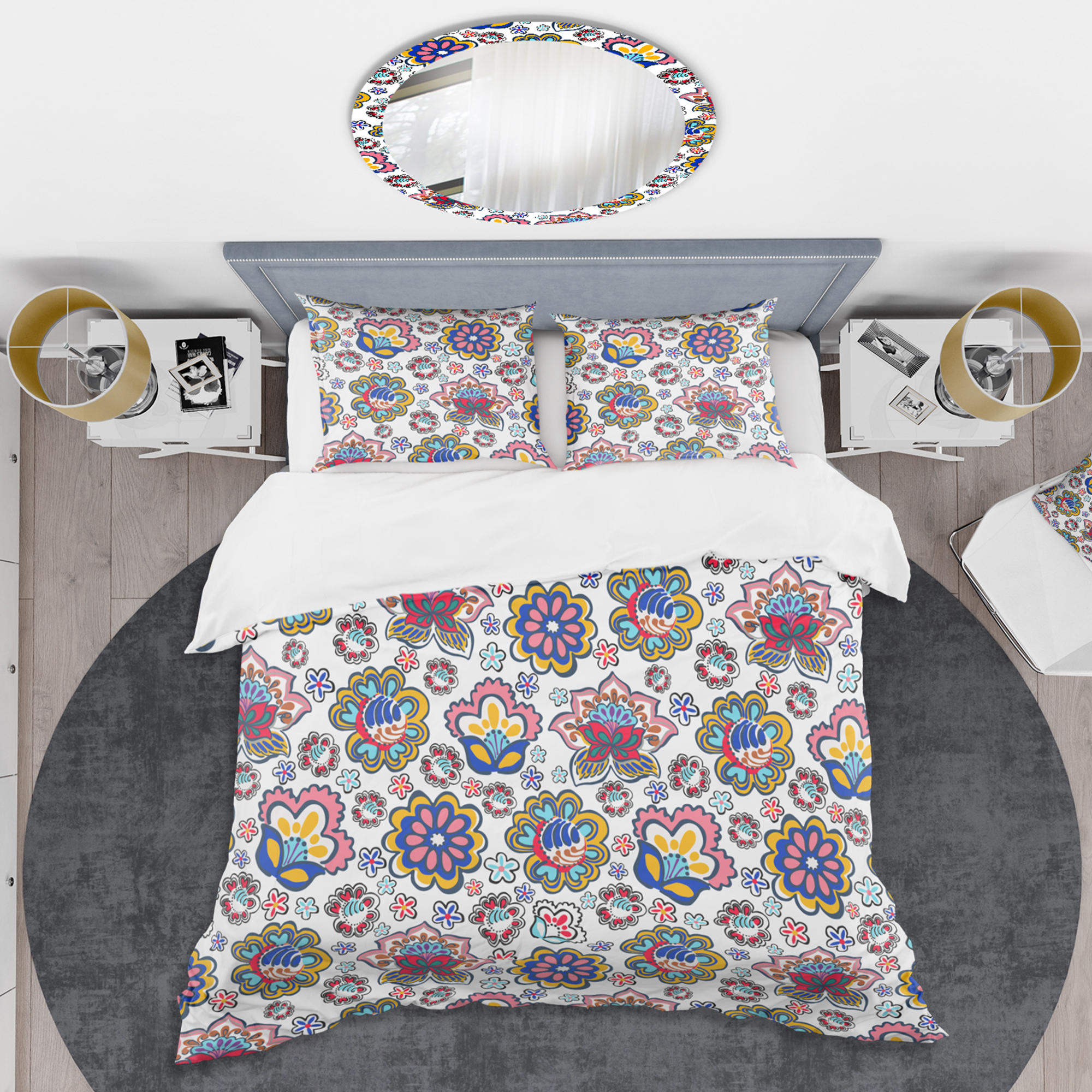 Designart 'Retro handdrawn flowers II' Mid-Century Modern Duvet Cover Set