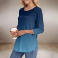 thumbnail image 3 of Bovemsi Womens 3/4 Length Sleeve Tops Casual Summer Pleated Front T Shirts Round Neck Business Work Tunic Blouses, Blue Summer Women's Long Sleeve T-Shirts, S, 3 of 6