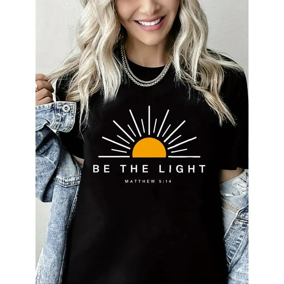 Be The Light Shirts for Women Print Short Sleeve Shirts for Women Black One-Piece