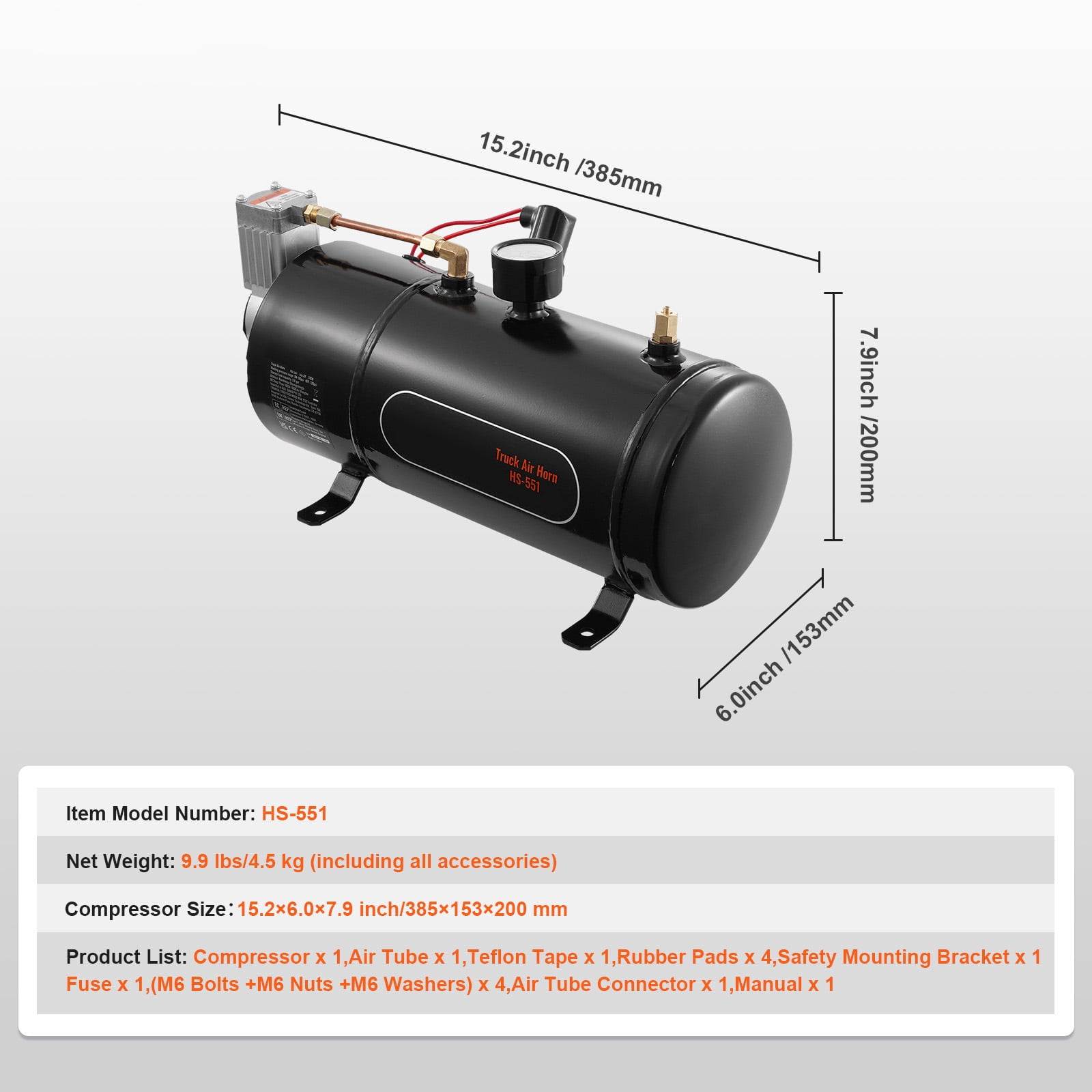 KFFKFF 12V Air Compressor with 0.8 Gallon/3L Tank, 120 PSI Onboard System for Train Horns, Tire Inflation, and Air Mattresses
