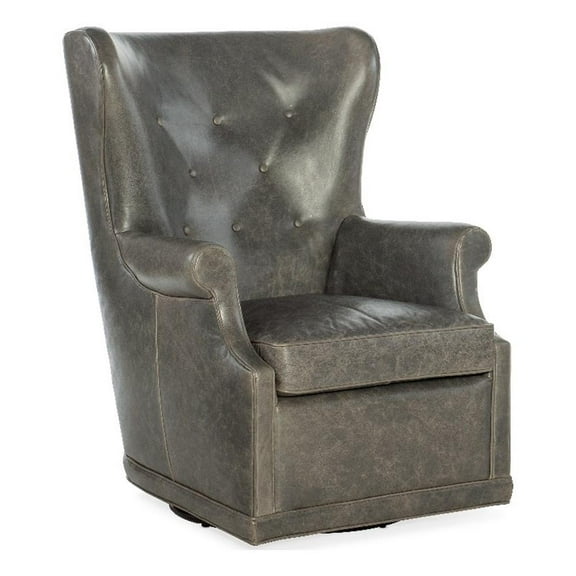 Bowery Hill Contemporary Swivel Club Chair in Gray Finish Leather