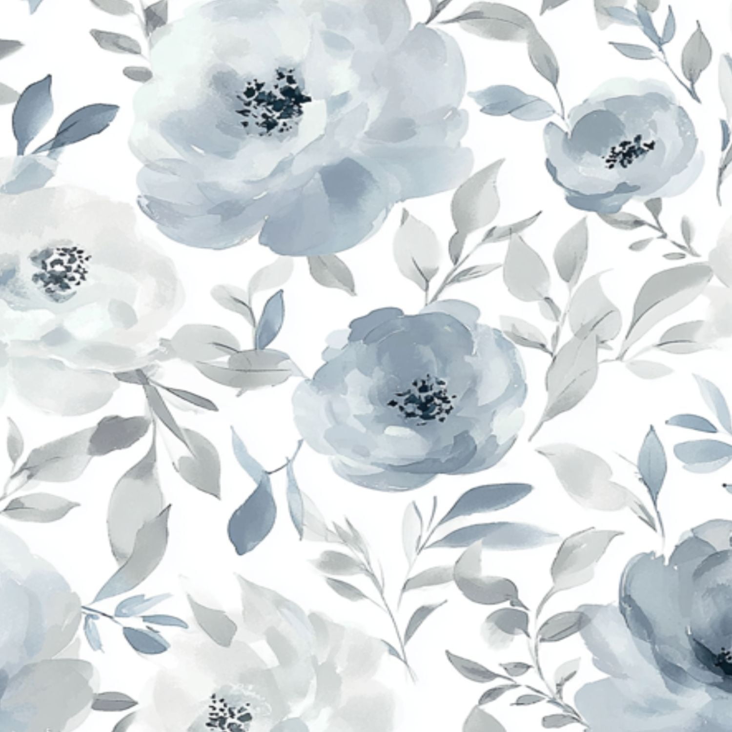 Boho Peel and Stick Wallpaper Vintage Blue Grey Floral Watercolor Leaves Contact Paper 17.7in x 9.8ft Wallpaper Removable Self Adhesive Wall Paper for Bedroom Nursery