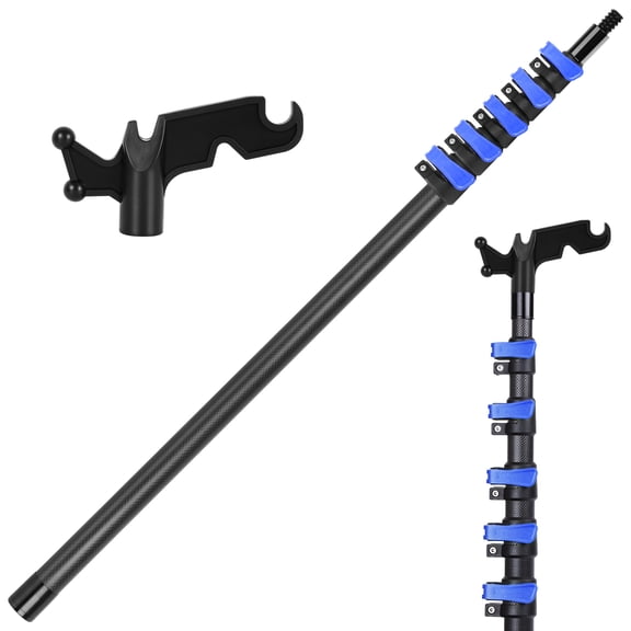Carbon Fiber Christmas Light Pole Hanger Tool Tree, 4.7 to 24FT Telescopic Extension Pole with Utility Hook for Holiday Light Installation, Multi Purpose Pole with Universal Thread Lightweight