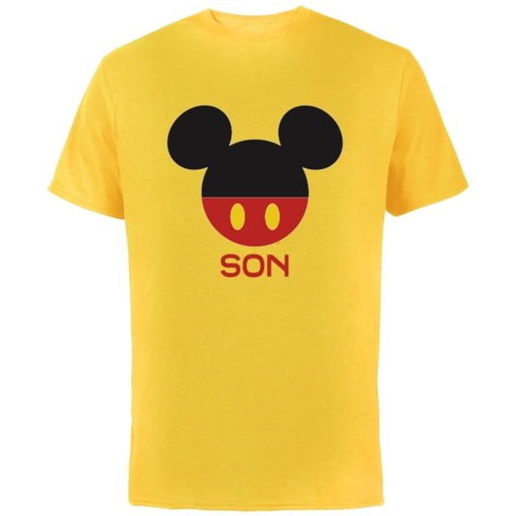 Disney Mickey Mouse Red Shorts Icon Son Family- Short Sleeve Cotton T-Shirt for Adults - Customized-Yellow