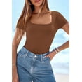 thumbnail image 3 of PRETTYGARDEN Short Sleeve Shirts for Women Summer Trendy Scoop Neck Ribbed Tops Spring Casual Slim Fitted Basic Tees, 3 of 10
