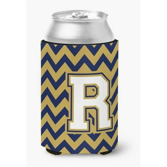 Letter R Chevron Navy Blue & Gold Can or Bottle Hugger