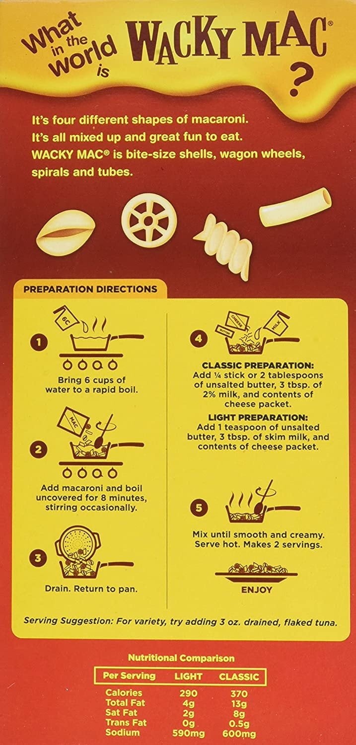 Wacky Macaroni + Cheese Dinner, Real Cheddar, Kosher Dairy, 5.5 OZ