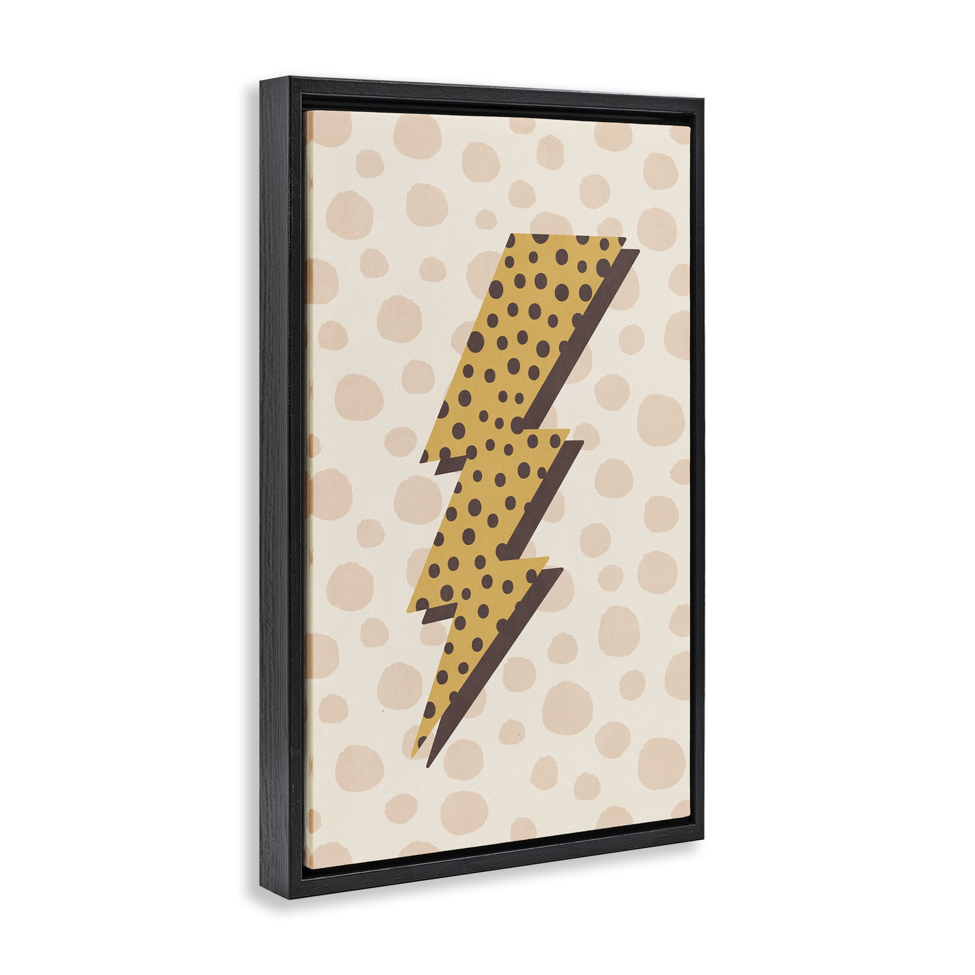 Stupell Industries Dotted Lightning Bolt Abstract Painting Black Floater Framed Canvas Art Print Wall Art, 17 x 25