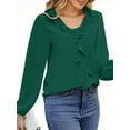thumbnail image 4 of UVN Blouses for Women V Neck Long Sleeve Shirts Dressy Casual Ruffle Chiffon Tops, 4 of 10