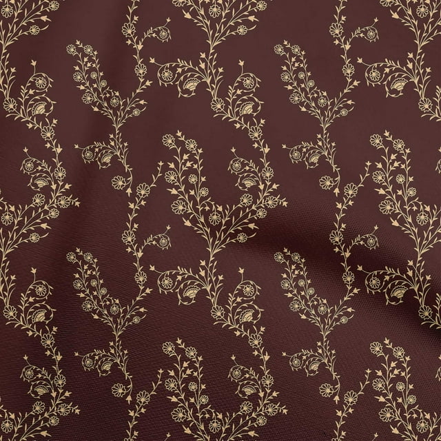 oneOone Velvet Brown Fabric Asian Floral Block Fabric For Sewing Printed Craft Fabric By The Yard 58 Inch Wide